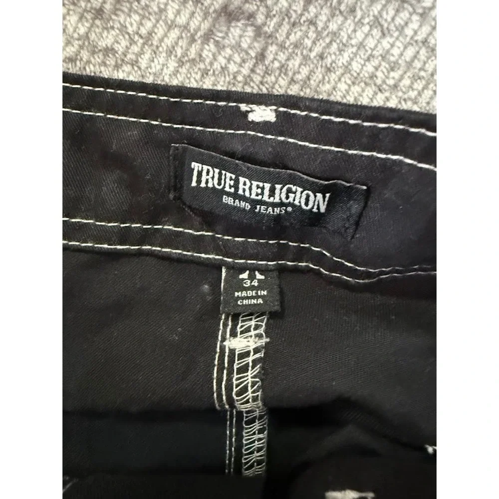True Religion Mens Cargo Pants‎ Black White Contrast Stitch Relaxed Fit 34X30
